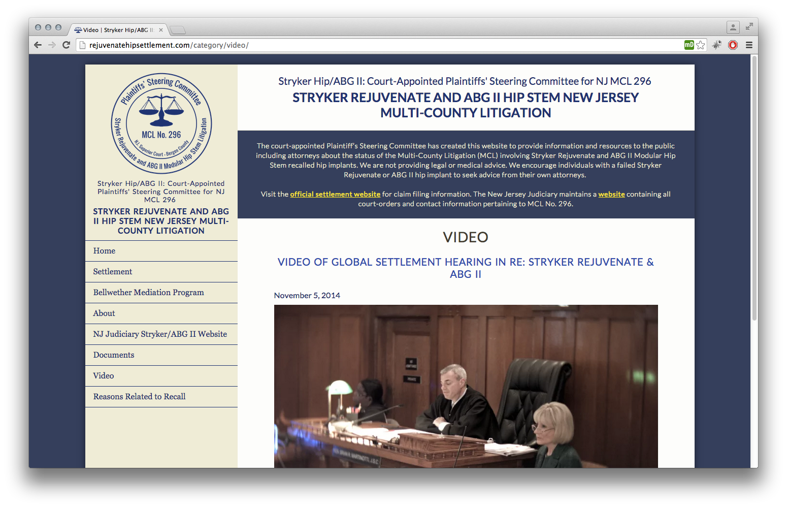 Stryker Rejuvenate/ABG II Plaintiff’s Steering Committee Website